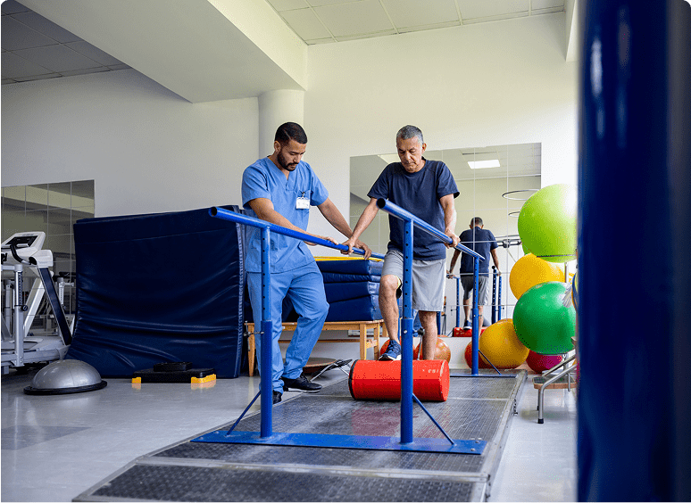 Rehabilitation sessions with therapist and patients