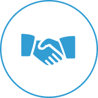 Handshake icon in blue circle